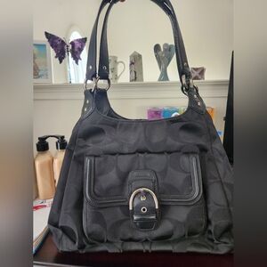 Coach Black Signature Fabric Shoulder Purse Handbag